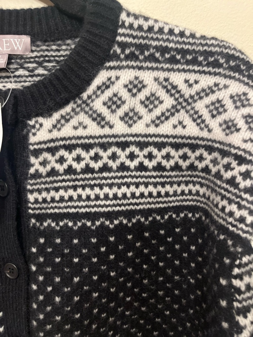 NWT $178 J. Crew Fair Isle Cardigan 100% Lambs Wool Women's Size XS Black Ivory - Picture 6 of 9
